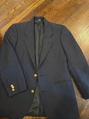 Boys Chaps by Ralph Lauren Navy Blue Single-Breasted Blazer with Gold Buttons